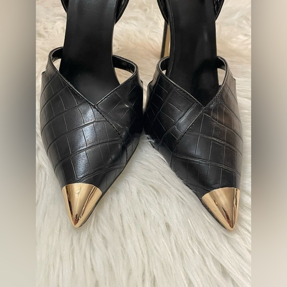 BLACK CUT OUT HEEL METAL TOE COURT SHOE SIZE 10.5 - Picture 11 of 13